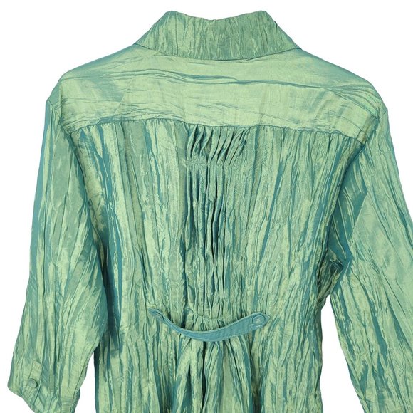 Noelle Crinkle Pleat Tunic Top Jacket Iridescent Green Size 16/18 Button Front - Picture 6 of 13